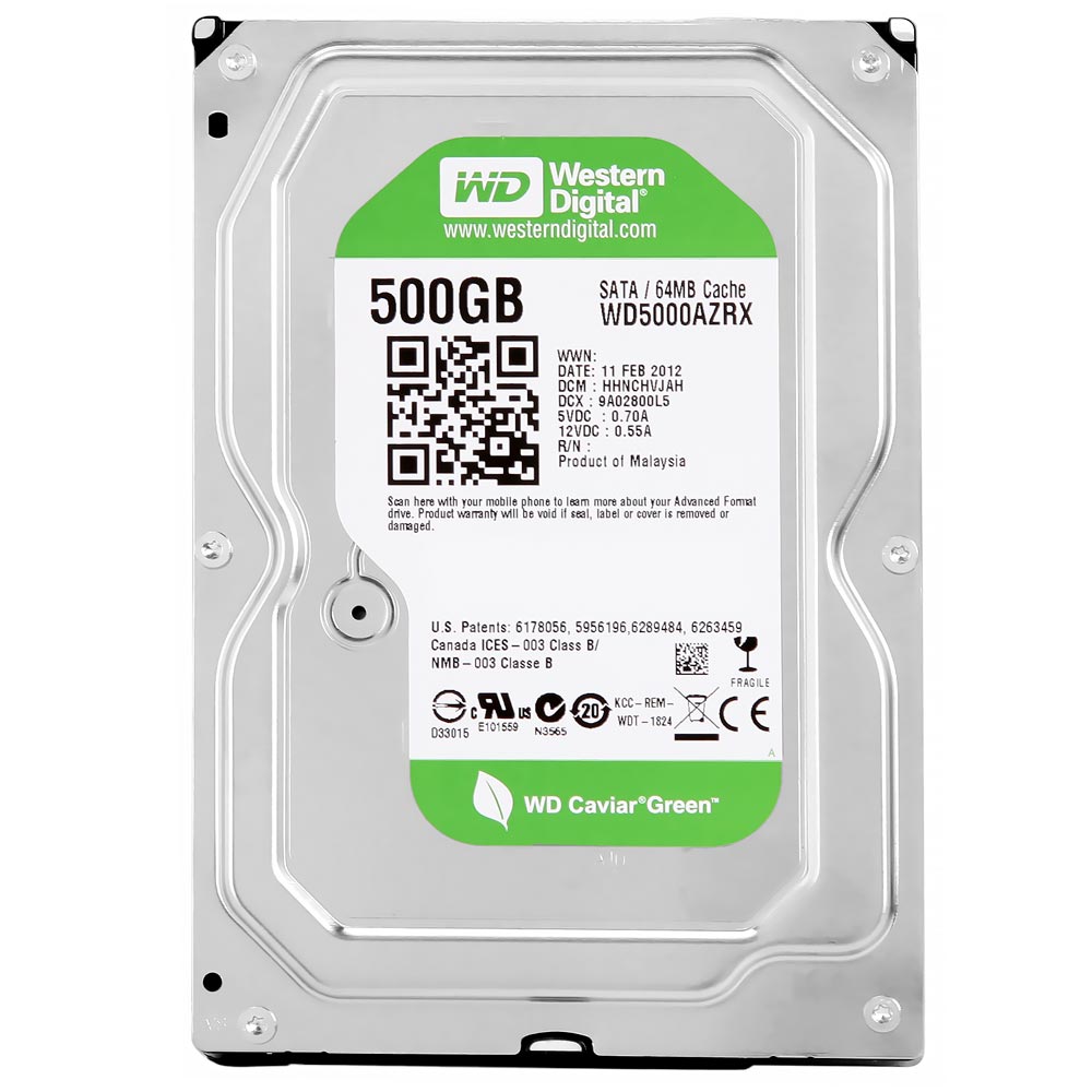 HD Western Digital 500GB WD Green 3.5" SATA 3 7200RPM Pull - WD5000AZRX