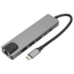 Hub USB Type-C 3.1 6 Portas / HDMI / 2 USB 3.0 / RJ-45 / 2 Type-C Fêmea - Preto / Cinza