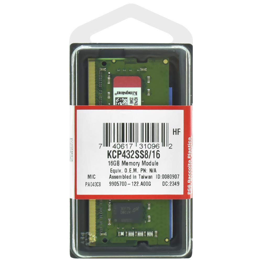 Memória RAM para Notebook Kingston DDR4 16GB 3200MHz - KCP432SS8/16