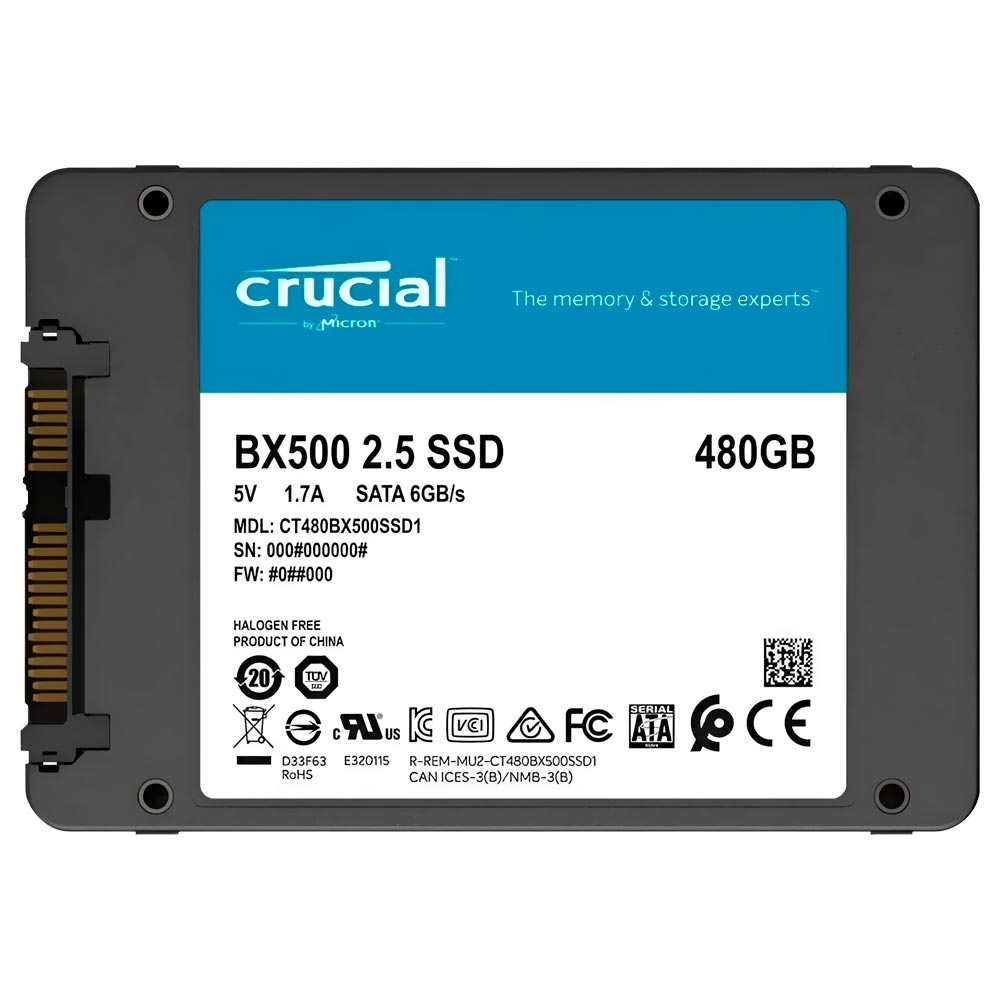 SSD Crucial 480GB BX500 2.5" SATA 3 - CT480BX500SSD1