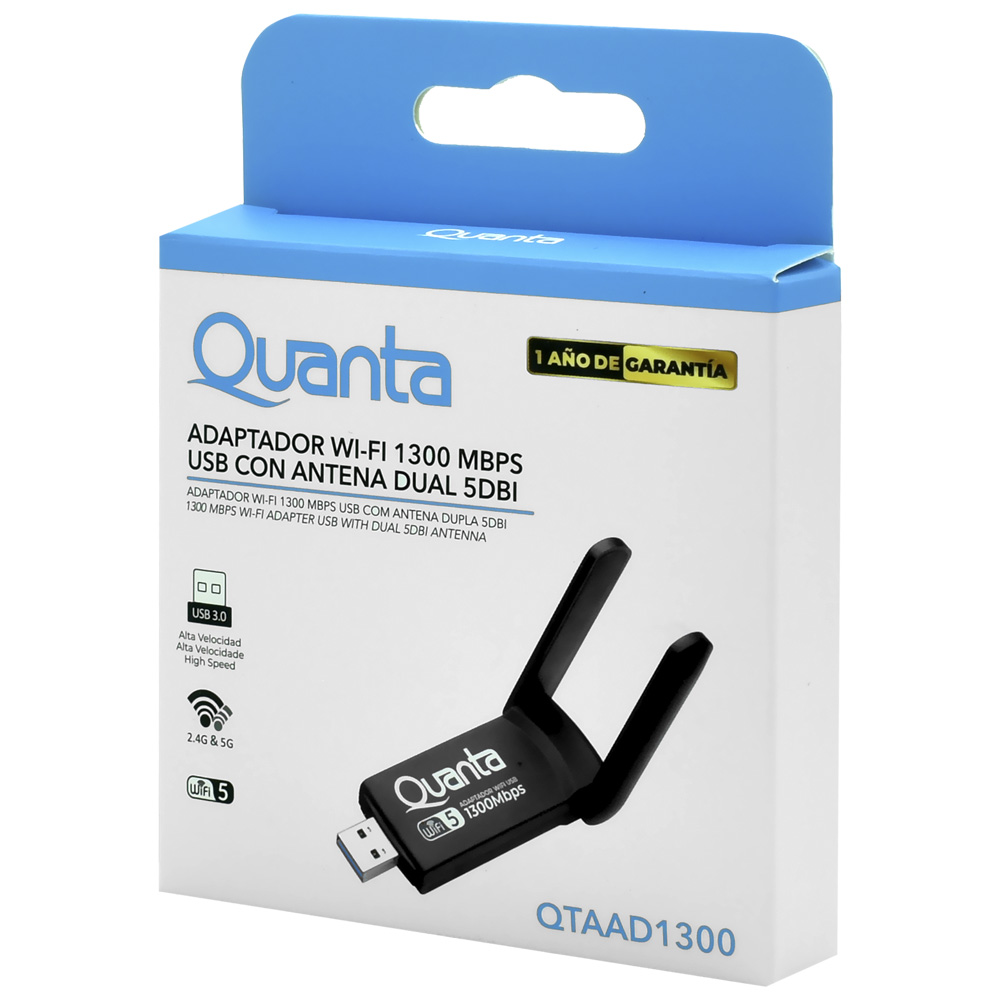 Adaptador Wifi Quanta QTAAD1300 Dual Band / 2.4GHz / 5GHz / 1300Mbps - Preto