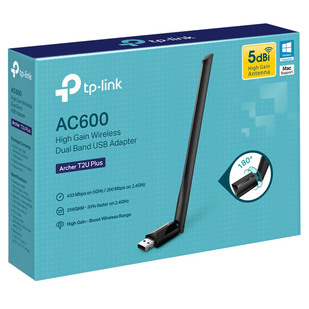 Adaptador Wifi Tp-Link Archer T2U Plus USB Dual Band / 2.4GHz / 5GHz - 600Mbps