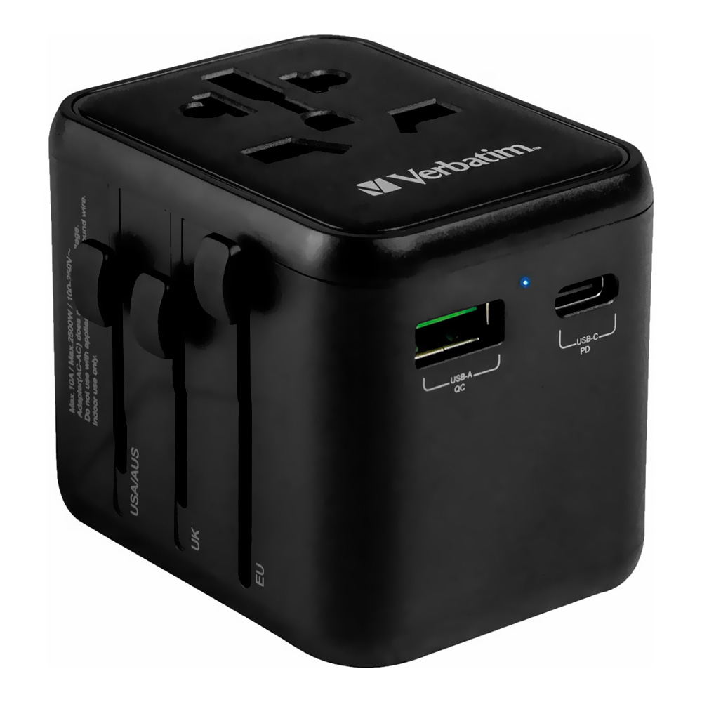 Adaptador Tomada Universal Verbatim UTA-01 / 2 USB / 12W - Preto