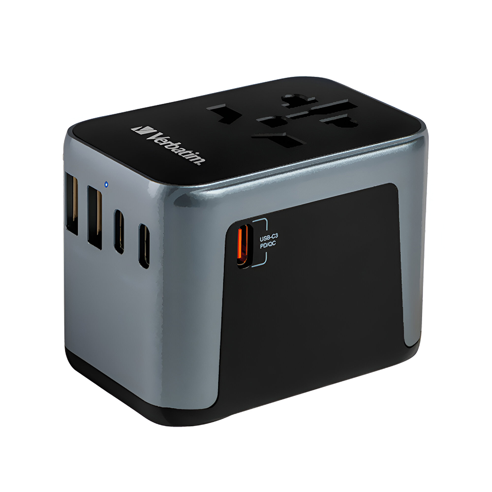 Adaptador Tomada Universal Verbatim UTA-03 / USB-C QC 3.0 / 2 USB-C / 2 USB / 30W - Preto