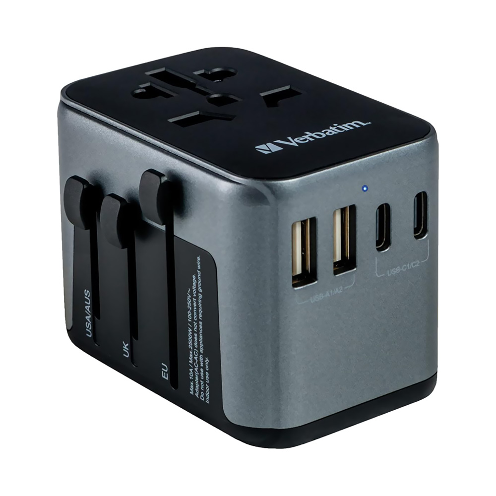 Adaptador Tomada Universal Verbatim UTA-03 / USB-C QC 3.0 / 2 USB-C / 2 USB / 30W - Preto