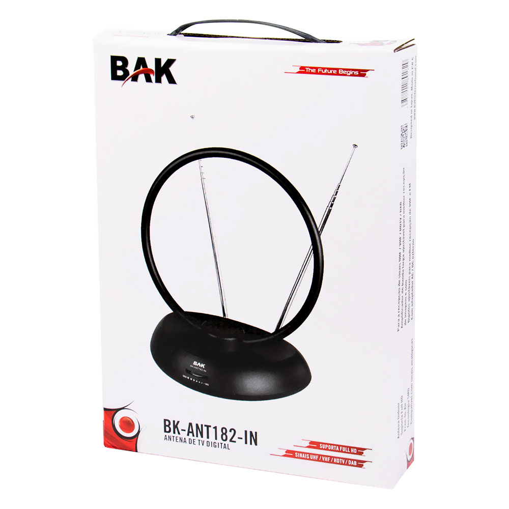 Antena para TV Digital BAK BK-ANT182-IN Interno / HD / UHF / VHF / HDTV / DAB - Preto
