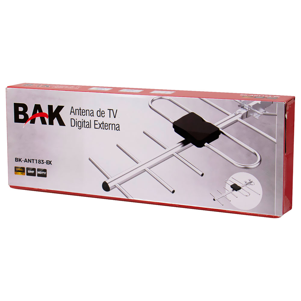 Antena para TV Digital BAK BK-ANT183-EX Externa / 1080P / FHD / UHF / VHF / HDTV / DAB - Prata