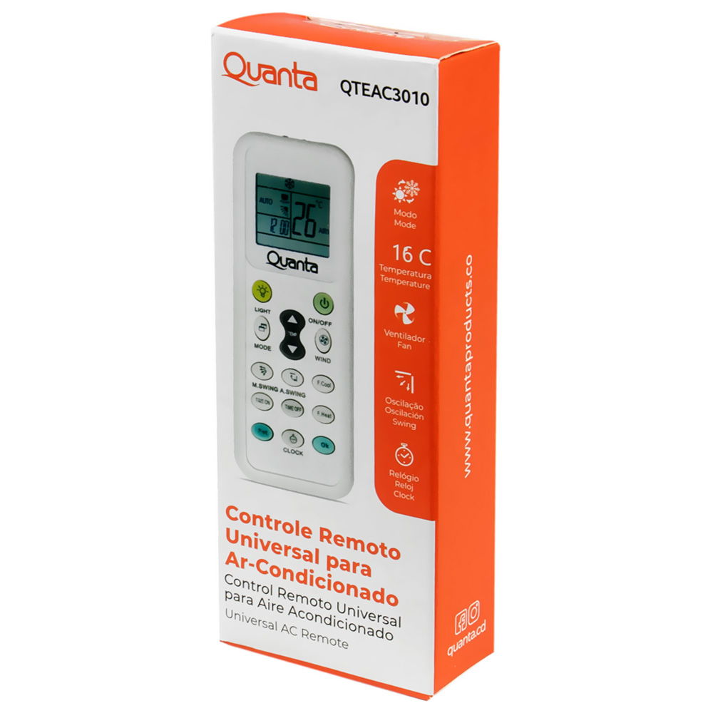 Controle Universal para Ar Condicionado Quanta QTEAC3010 - Branco