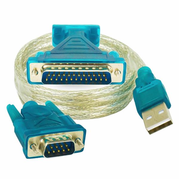 Cabo Adaptador Conversor USB para Serial + Adaptador Serial Fêmea / Paralelo Macho