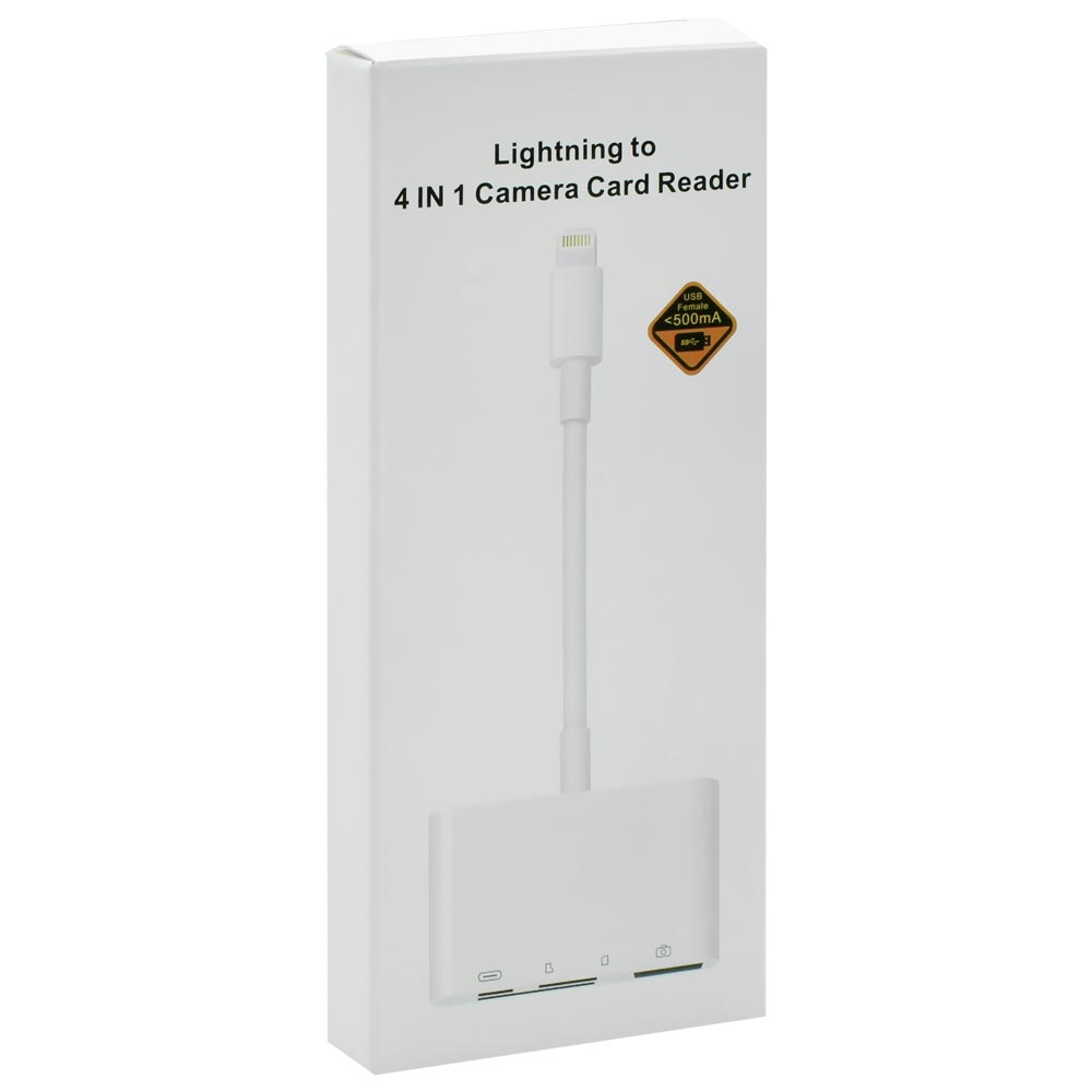 Cabo Adaptador Lightning Macho para USB 3.0 / SD / TF / Lightning Fêmea - Branco (RXY-033)