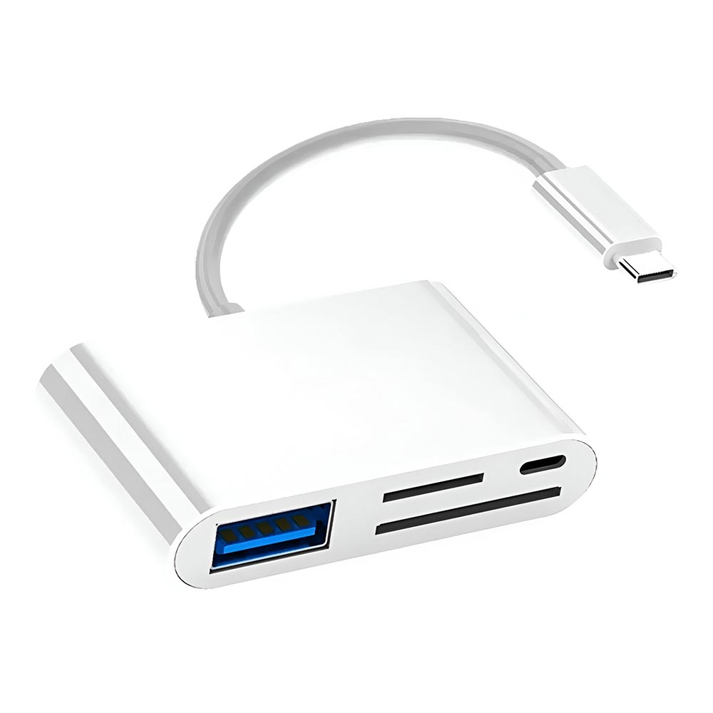 Cabo Adaptador USB-C Macho para USB 3.0 / USB-C Fêmea / TF / SD - Branco