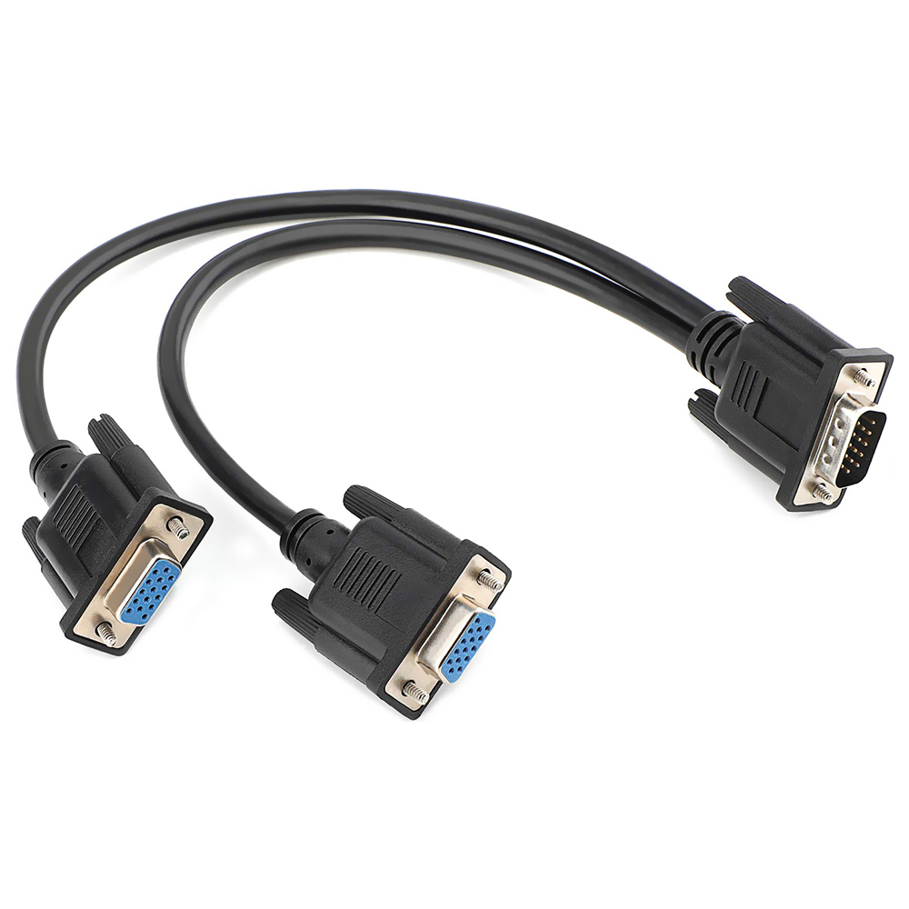 Cabo Adaptador VGA 2 Fêmea para VGA 1 Macho - Preto