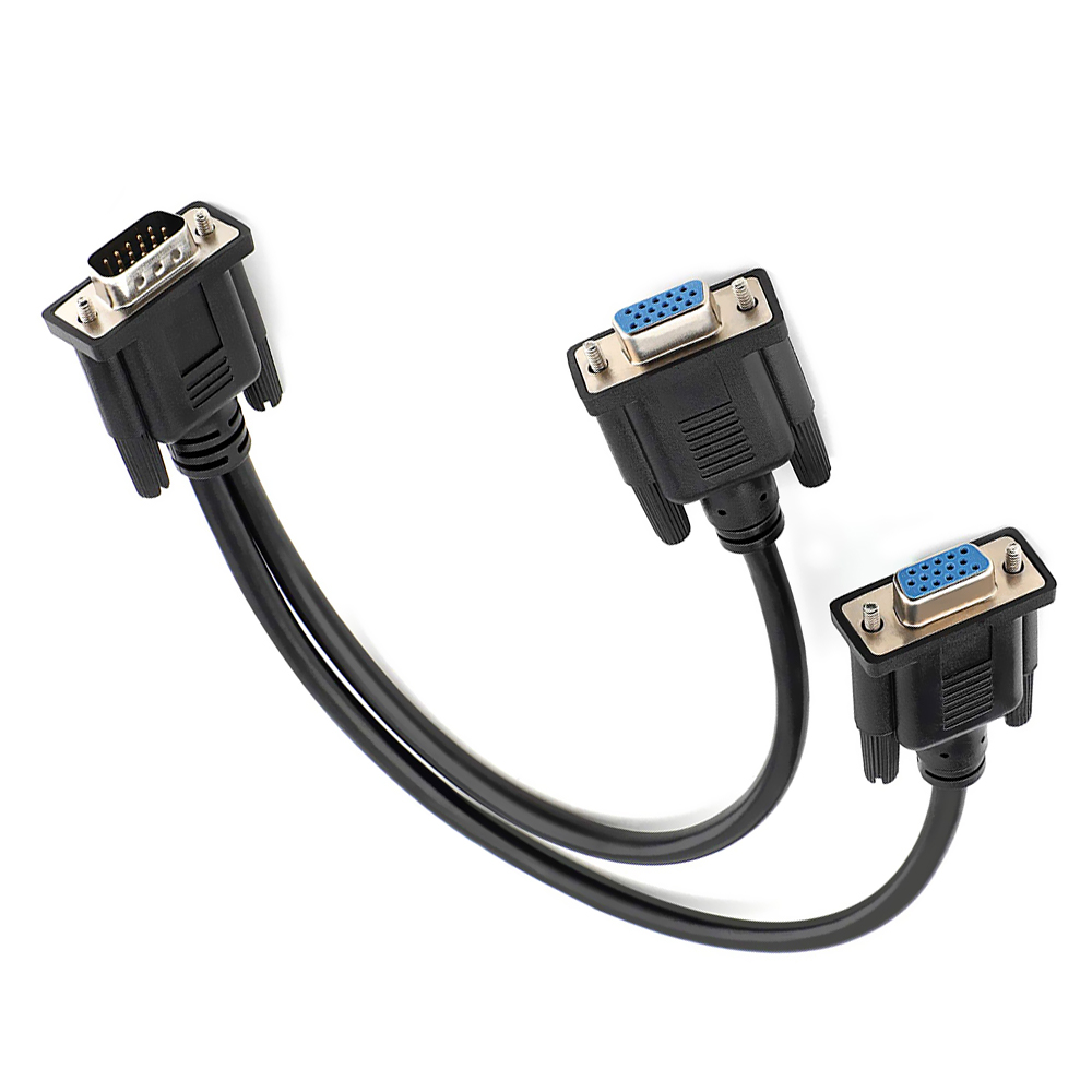 Cabo Adaptador VGA 2 Fêmea para VGA 1 Macho - Preto