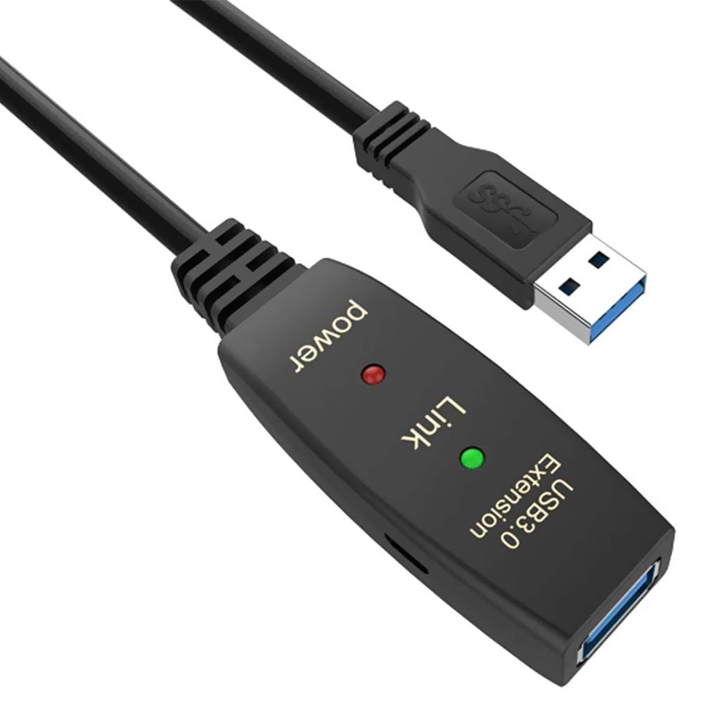 Cabo de Extensão USB para USB 3.0 - 5M Preto + Fonte