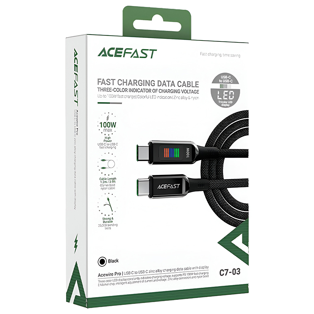 Cabo Acefast C7-03 USB-C Macho A USB-C Macho 1.2M - Preto