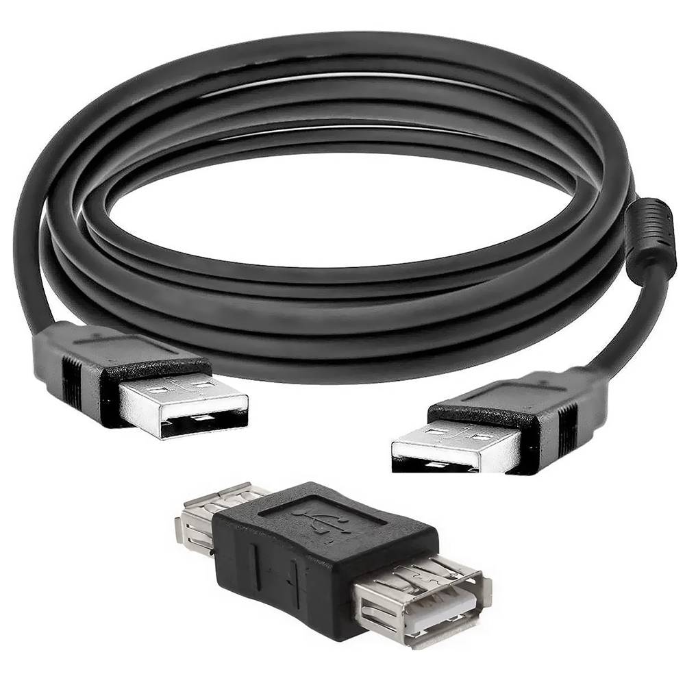 Cabo de Extensão USB para USB 2.0 Macho / Macho + Adaptador USB Fêmea - 1.5M