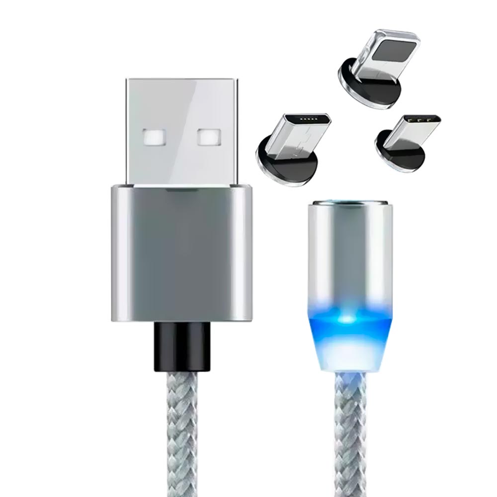 Cabo Magnético Smartzla USB 2.0 a Lightning / USB-C / Micro USB SAT-C005 1M - Prata