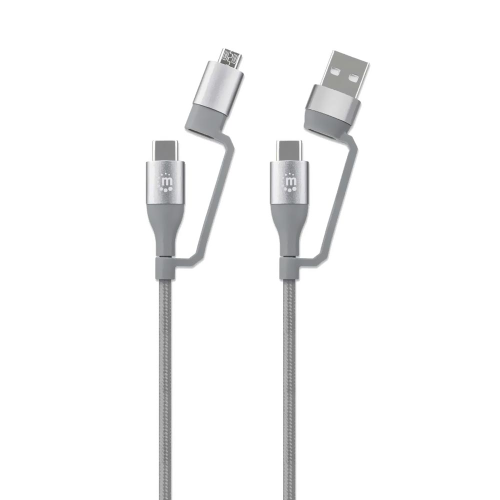 Cabo Manhattan 390606 4 em 1 / 2 USB-C Macho / Micro USB / USB Macho Cinza - 1M