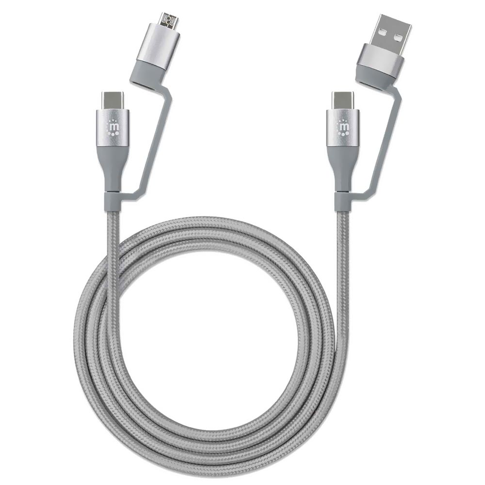 Cabo Manhattan 390606 4 em 1 / 2 USB-C Macho / Micro USB / USB Macho Cinza - 1M