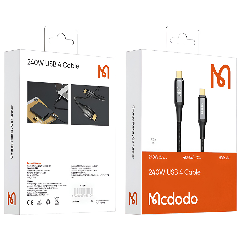 Cabo Mcdodo CA-2990 USB-C 4 Macho para USB-C Macho 1.2M - Preto