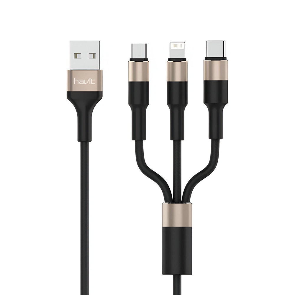 Cabo USB Para Lightning / USB-C / Micro USB Havit HV-H691 Preto / Dourado - 1.2M