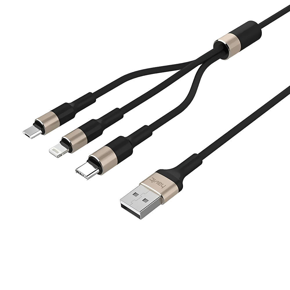 Cabo USB Para Lightning / USB-C / Micro USB Havit HV-H691 Preto / Dourado - 1.2M