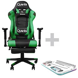 CADEIRA GAMER QUANTA QTGC20 EMPEROR PRETO/VERDE + SUPORTE KRAB KBD5PRO
