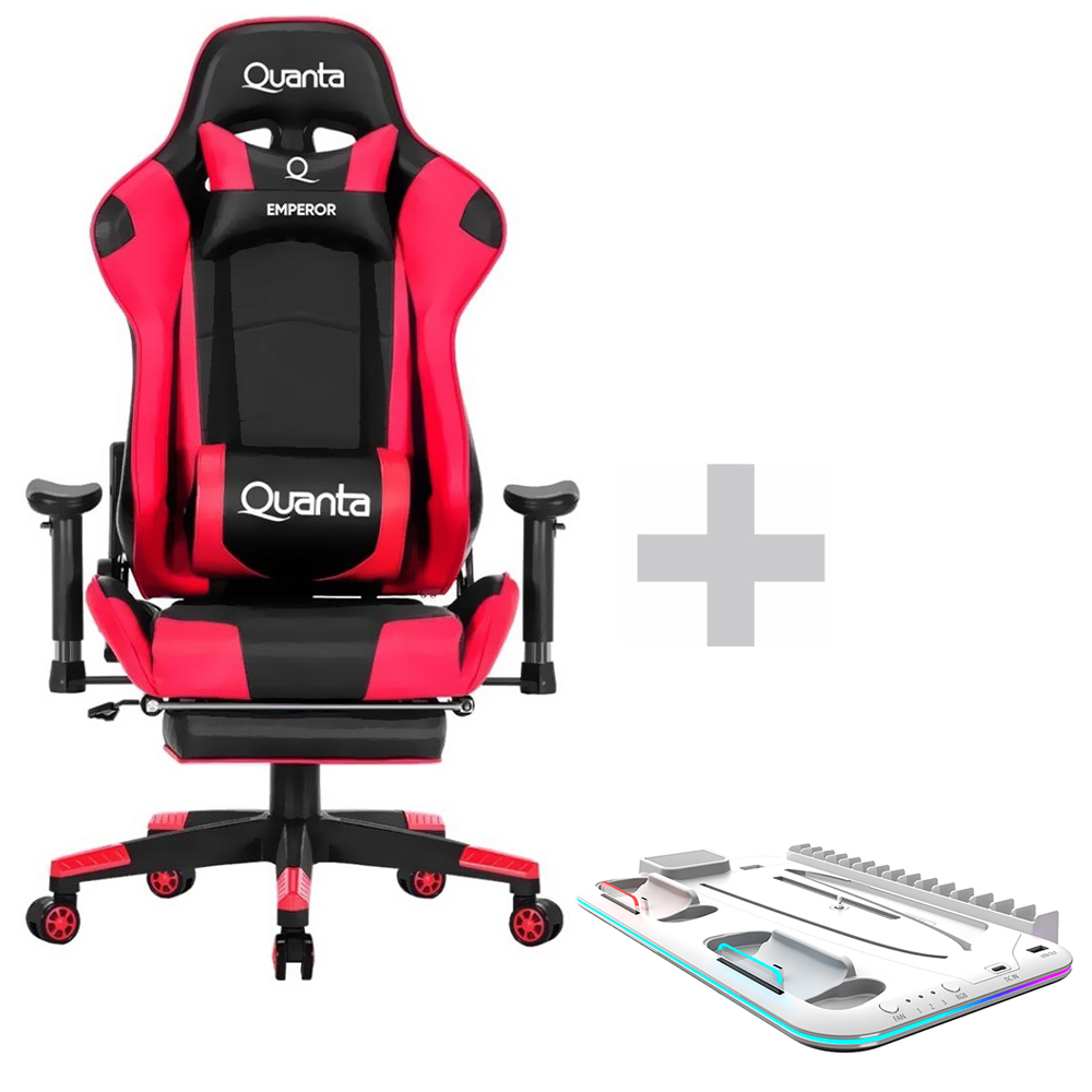 Cadeira Gamer Quanta QTGC20 Emperor - Preto / Vermelho + Suporte KRAB KBD5PRO