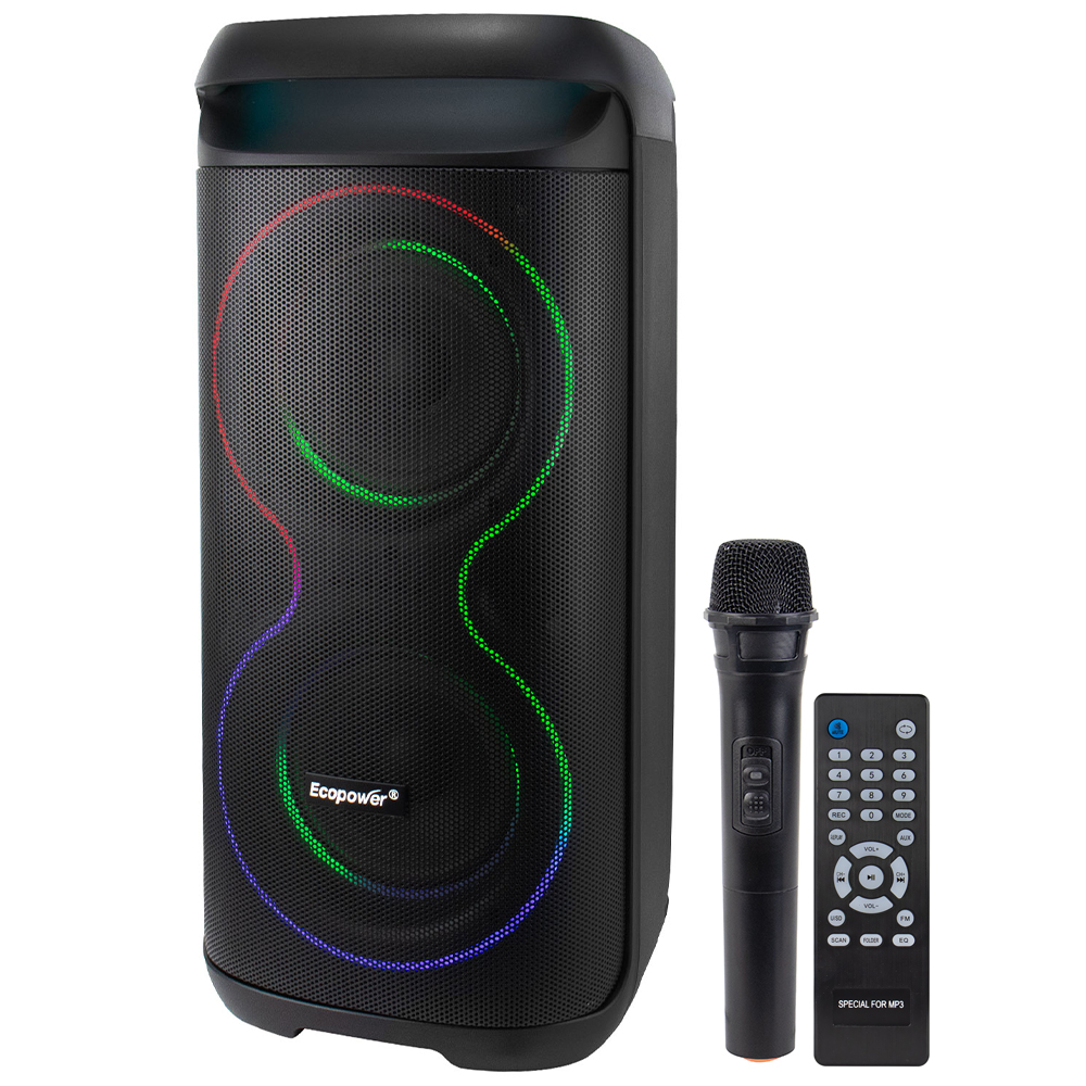 Caixa de Som Ecopower EP-1955 com Tela 6.5" / Bluetooth / USB / FM / TF / LED - Preto