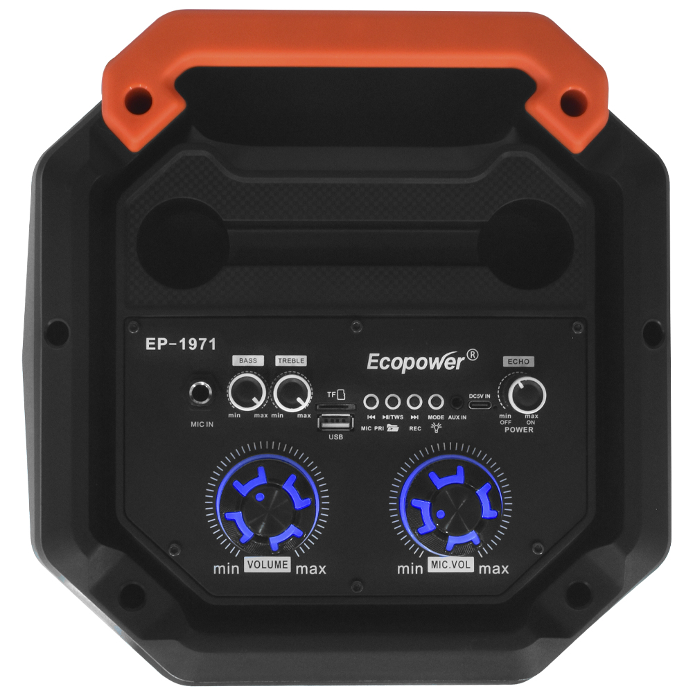 Caixa de Som Ecopower EP-1971 8" Bluetooth / USB / AUX / FM / MIC - Preto
