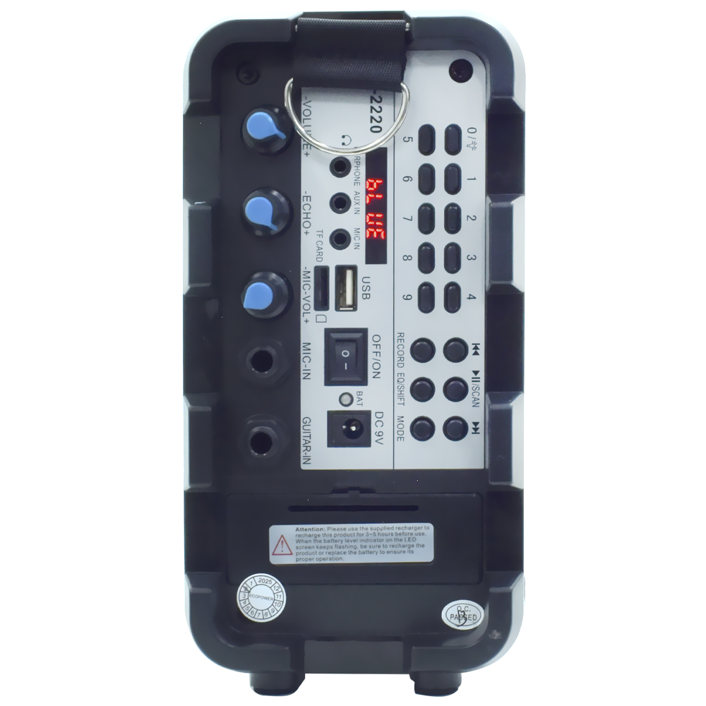 Caixa de Som Ecopower EP-2220 Bluetooth / USB / FM / SD - Roxo / Preto