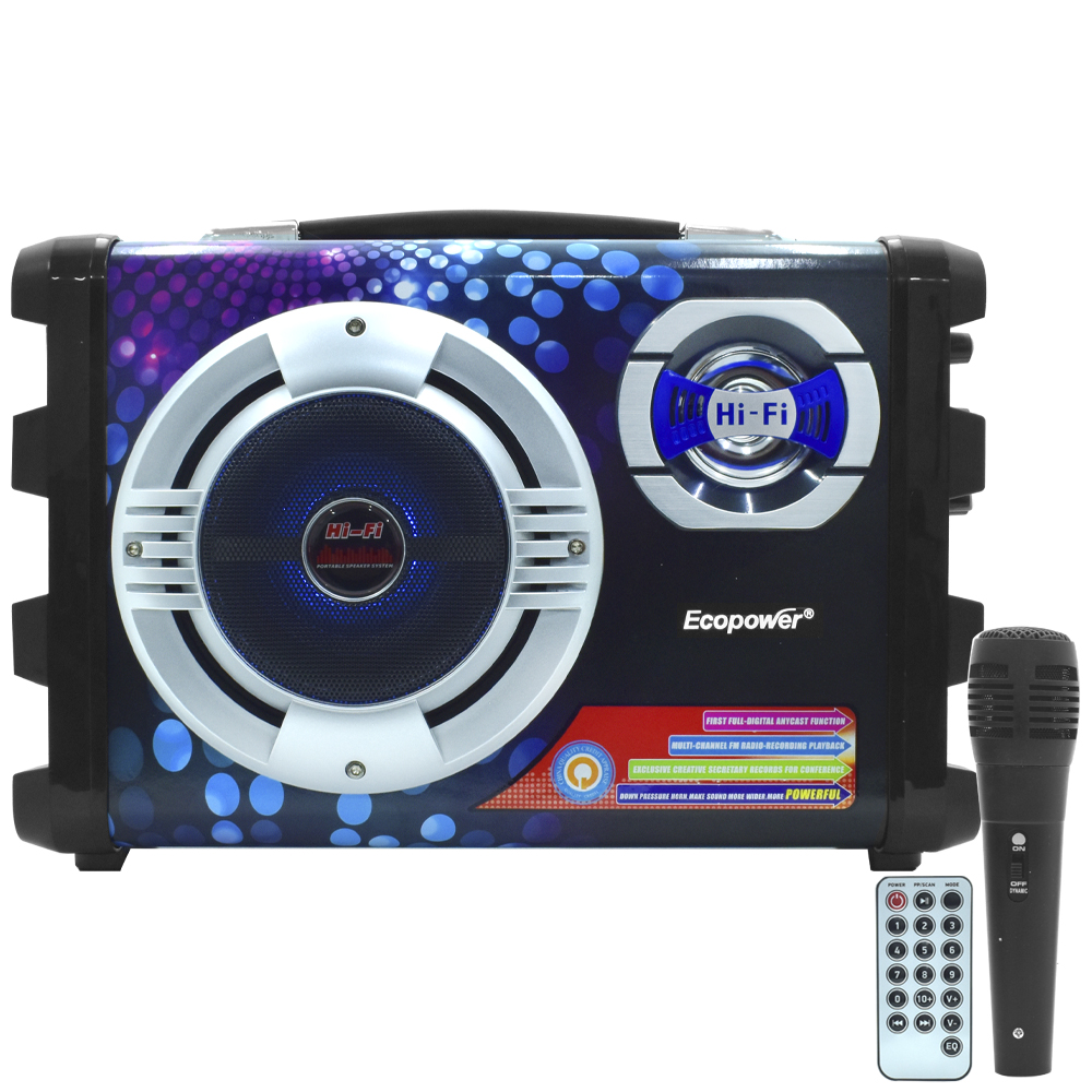 Caixa de Som Ecopower EP-2220 Bluetooth / USB / FM / SD - Roxo / Preto