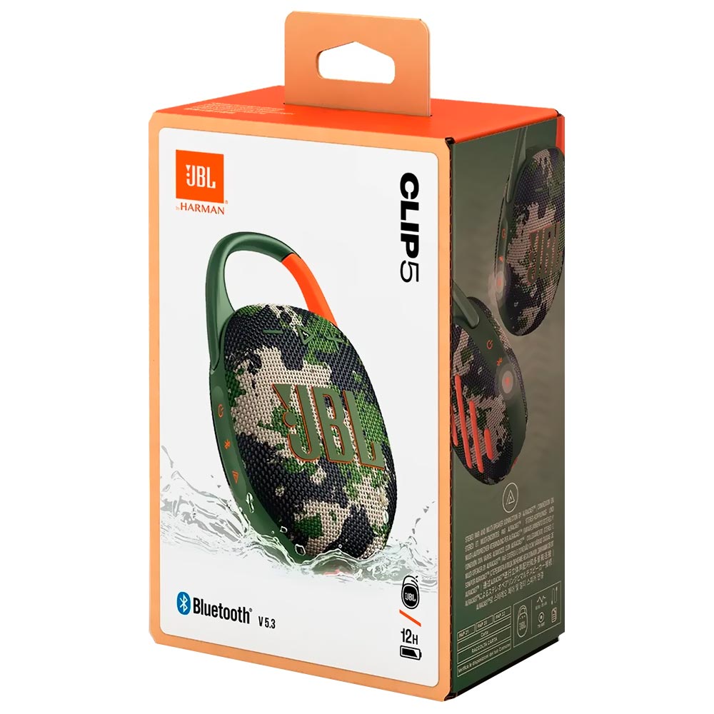 Caixa de Som JBL Clip 5 Bluetooth - Camuflado Squad