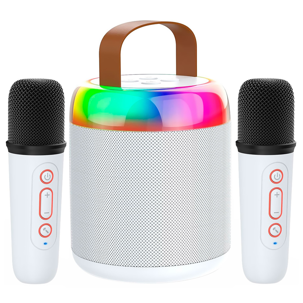 Caixa de Som Yookie SK26 Bluetooth / Karaoke / RGB - Branco + Microfone