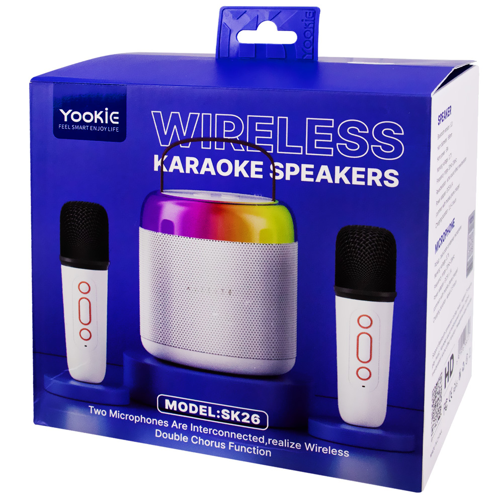 Caixa de Som Yookie SK26 Bluetooth / Karaoke / RGB - Branco + Microfone