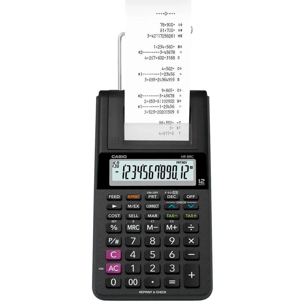 Calculadora com Bobina Casio HR-8RC 12 Dígitos - Preto