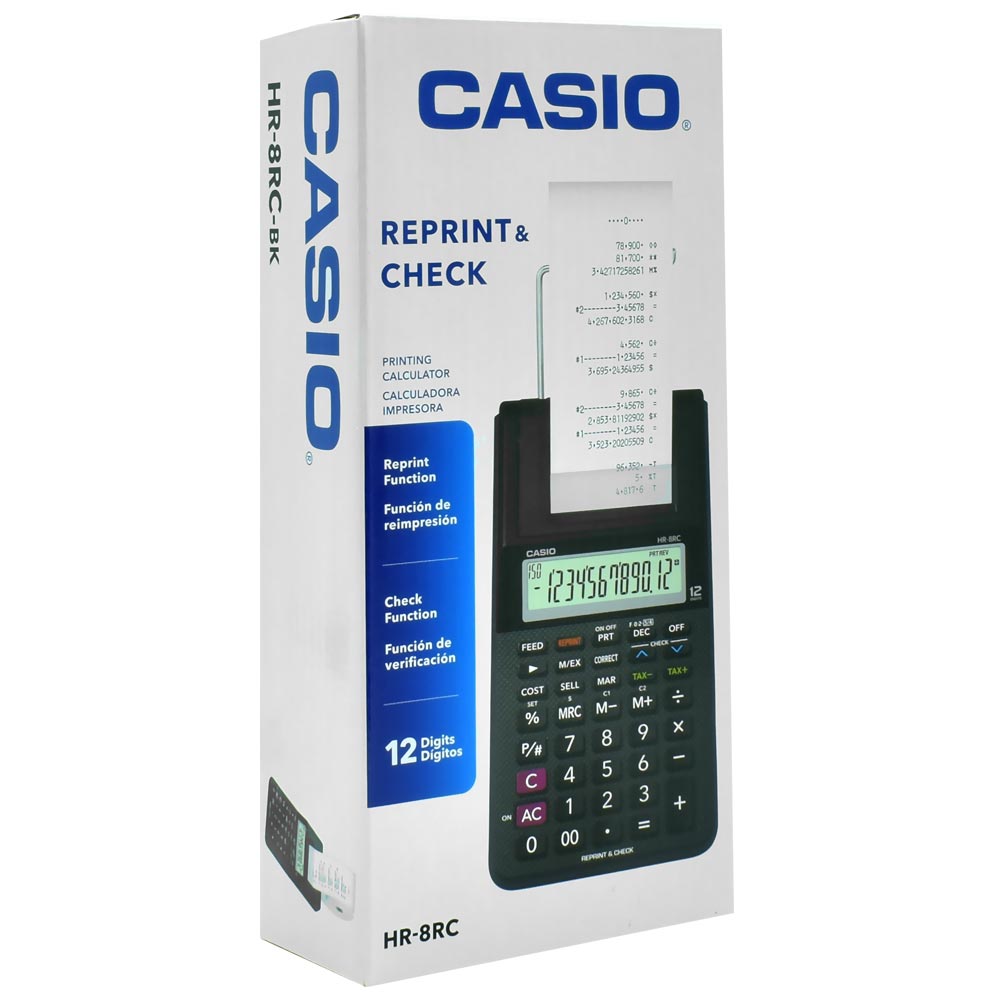 Calculadora com Bobina Casio HR-8RC 12 Dígitos - Preto