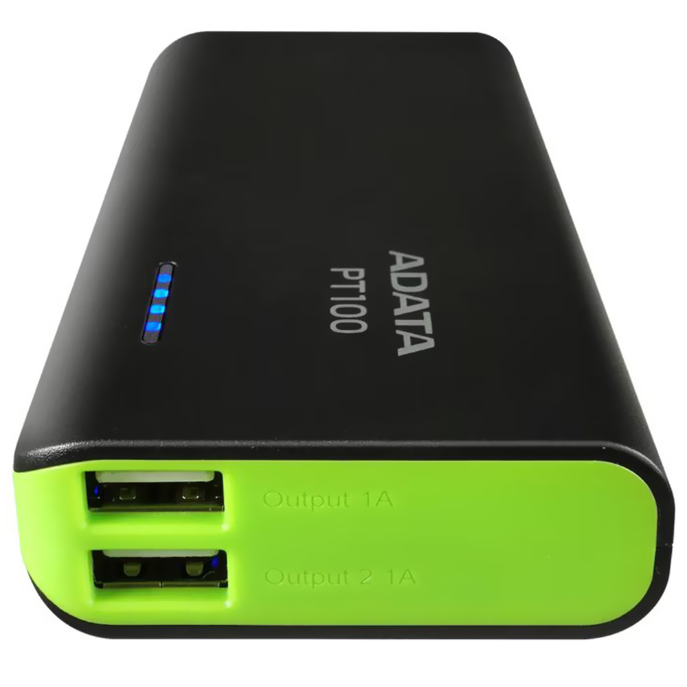Carregador de Bateria Adata Pt100 10000mah Power Bank 02-saidas Usb Preto/Verde