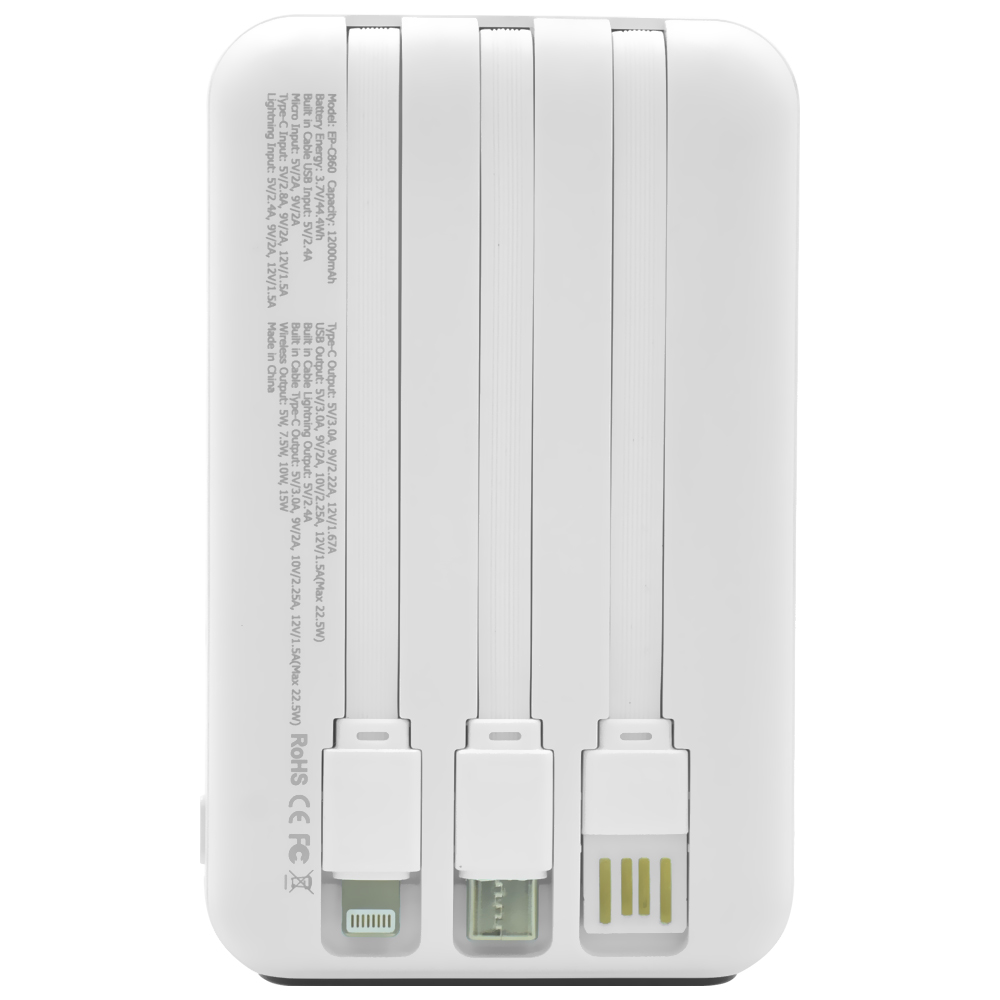 Carregador Portátil Ecopower EP-C860 12000MAH Magnético / Lightning / USB-C - Branco