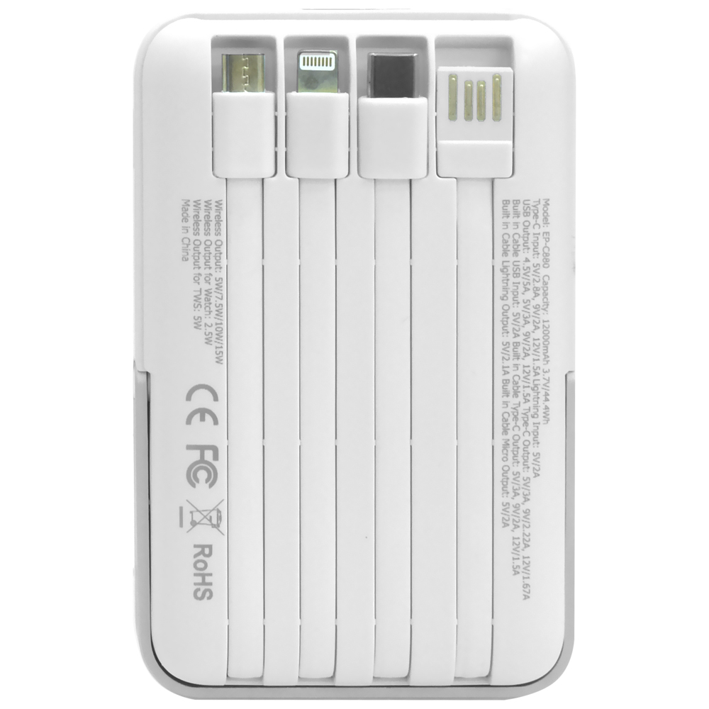 Carregador Portátil Ecopower EP-C880 12000MAH Magnético / USB / USB-C / Ligntning / Micro USB - Branco