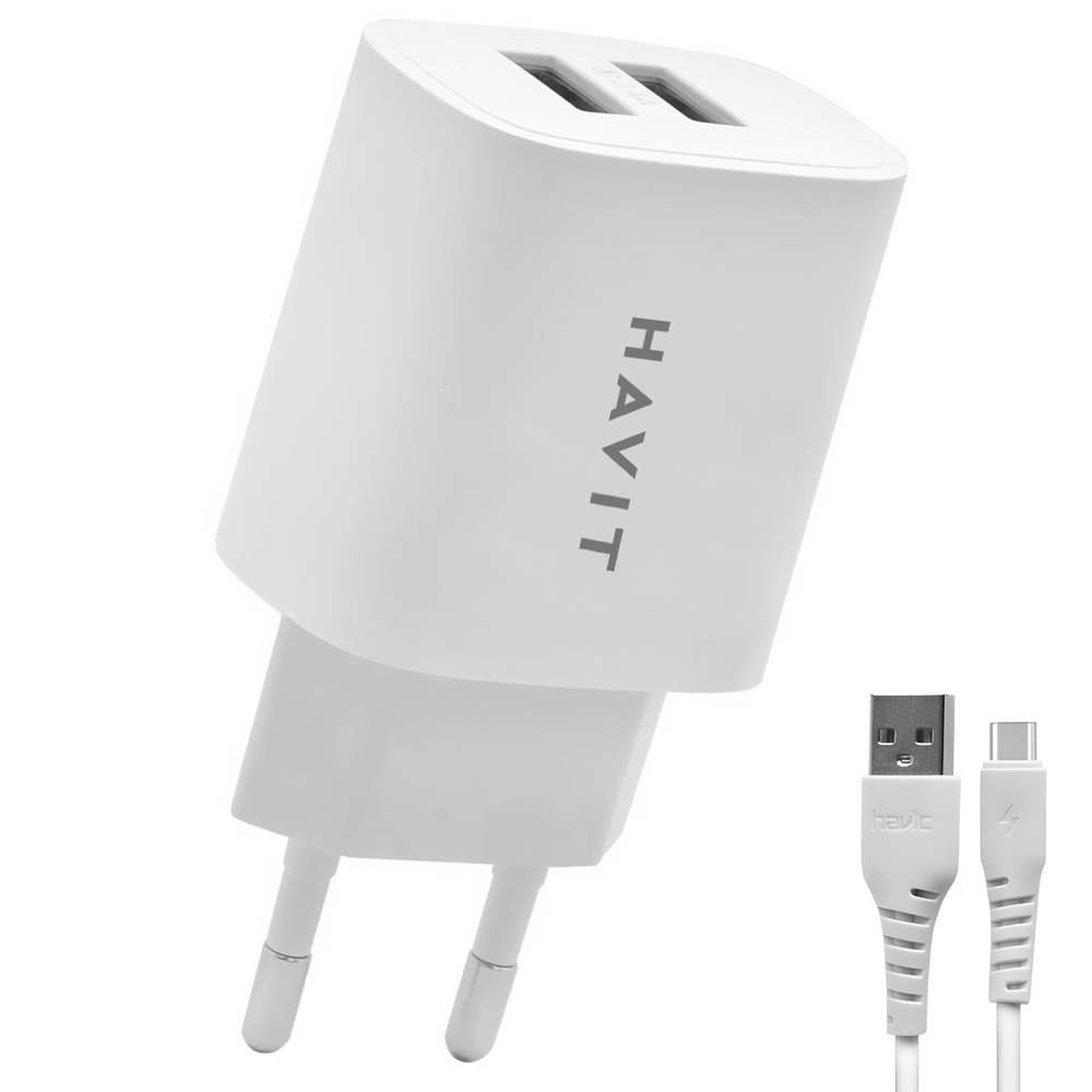 Carregador Tomada Havit ST902 USB - Branco + Cabo USB / USB-C