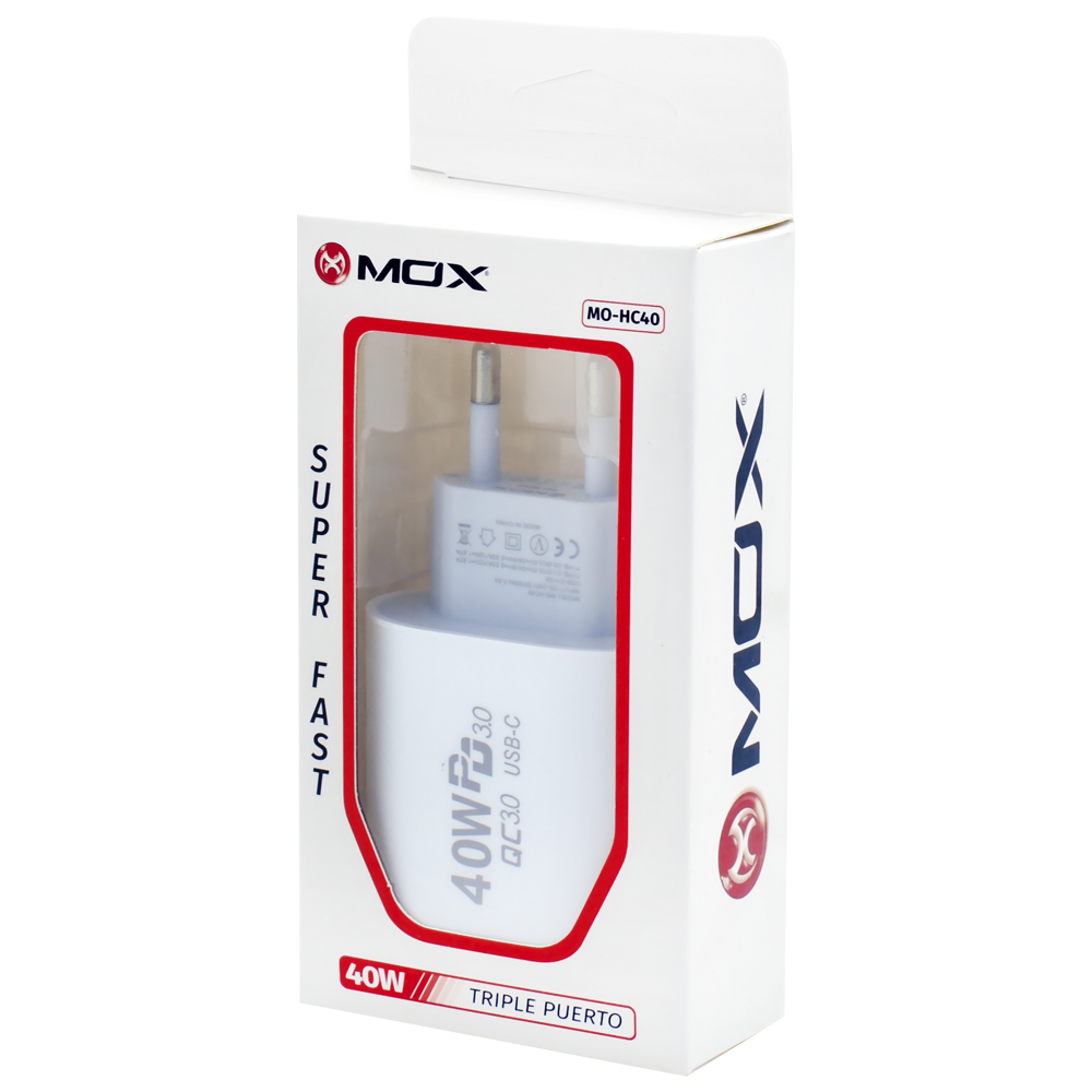 Carregador Tomada Mox MO-HC40 USB / USB-C / 40W - Branco