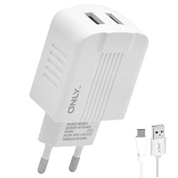 Carregador Tomada Only MOD06-A 2 USB 2.0 / 4.4A - Branco + Cabo Type-C Macho A USB 1M