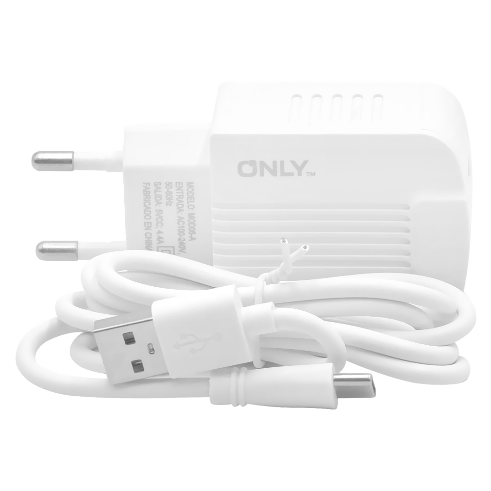 Carregador Tomada Only MOD06-A USB - Branco + Cabo USB / USB-C