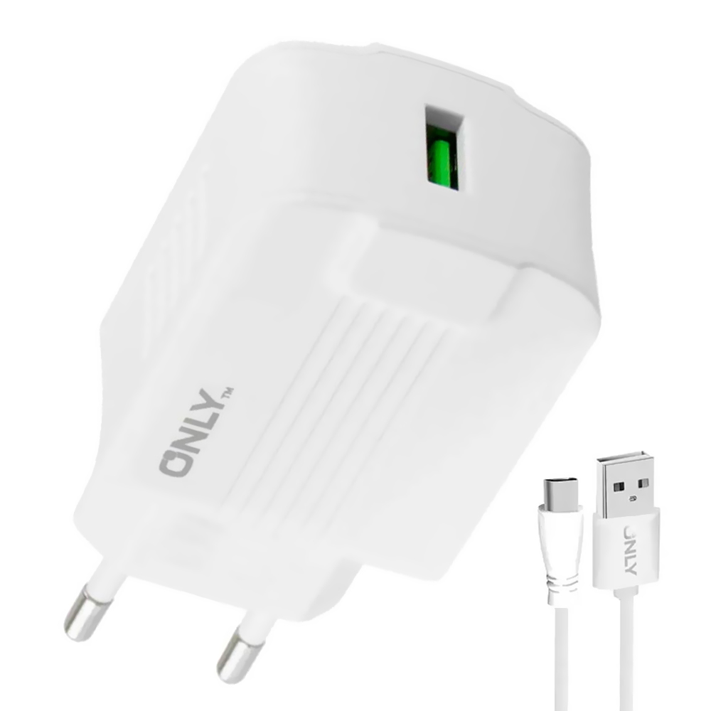 Carregador Tomada Only MOD06-A USB - Branco + Cabo USB / USB-C