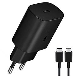 Carregador Tomada Samsung EP-TA800NBEGEU USB-C / 25W - Preto + Cabo USB-C / USB-C