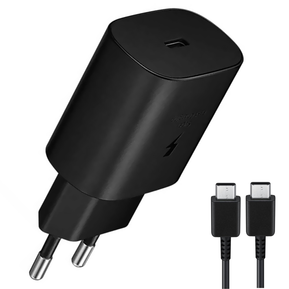 Carregador Tomada Samsung EP-TA800NBEGEU USB-C / 25W - Preto + Cabo USB-C / USB-C