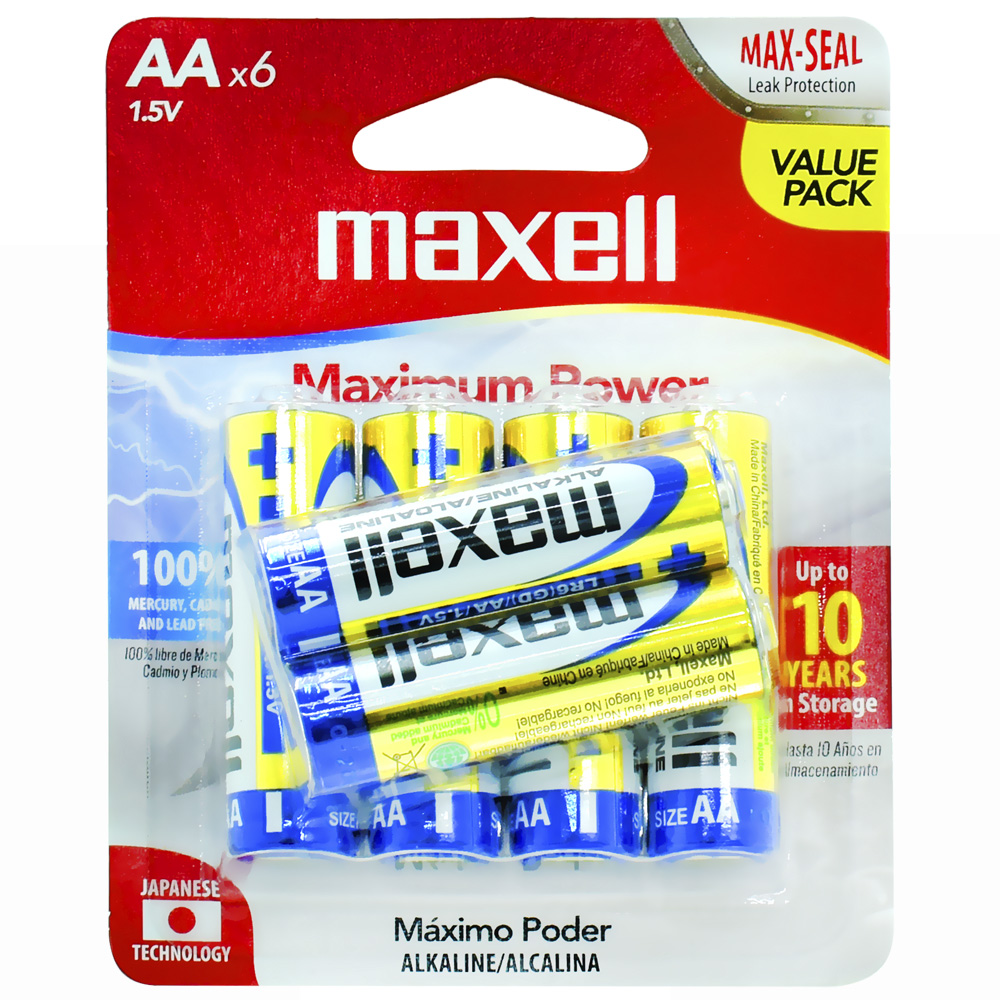 Pilhas Maxell Alkaline AA com 6 Pilhas - LR6-6BP