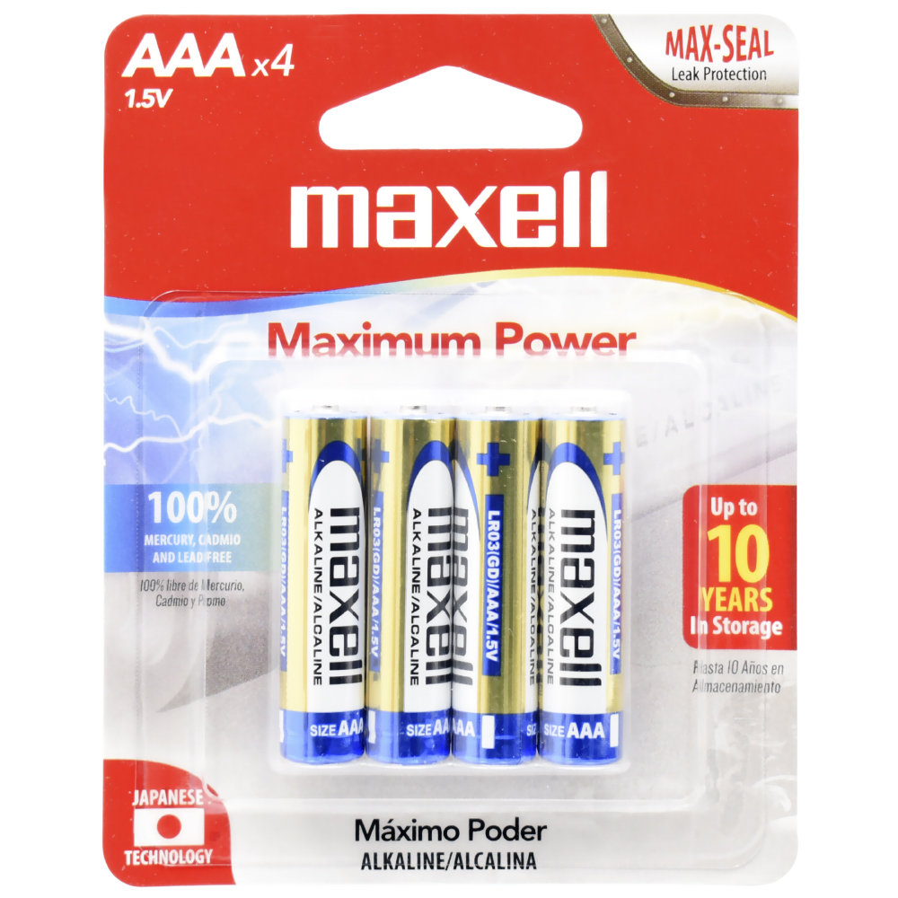 Pilhas Maxell Alkaline AAA com 4 Pilhas - LR03-4BP