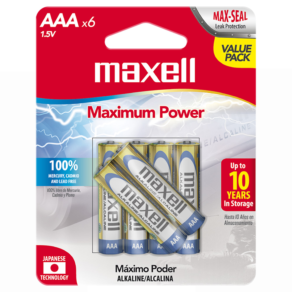 Pilhas Maxell Alkaline AAA com 6 Pilhas - LR03-6BP